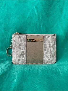 Michael Kors Two-Tone Beige and Gold Card Case Keyring